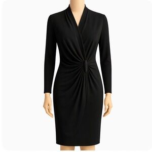 DKNY Black Faux Wrap Dress with Embellishment.